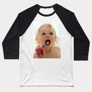 Baby girl brushing teeth (M830/1263) Baseball T-Shirt